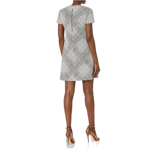Calvin Klein Black and White Plaid A-Line Fit and Flare Short Sleeve Dress, 6 - Picture 2 of 10